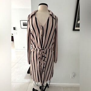 NWT ASOS Silky Shirtdress with Tie Waist Black and Tan Stripe - Size 10